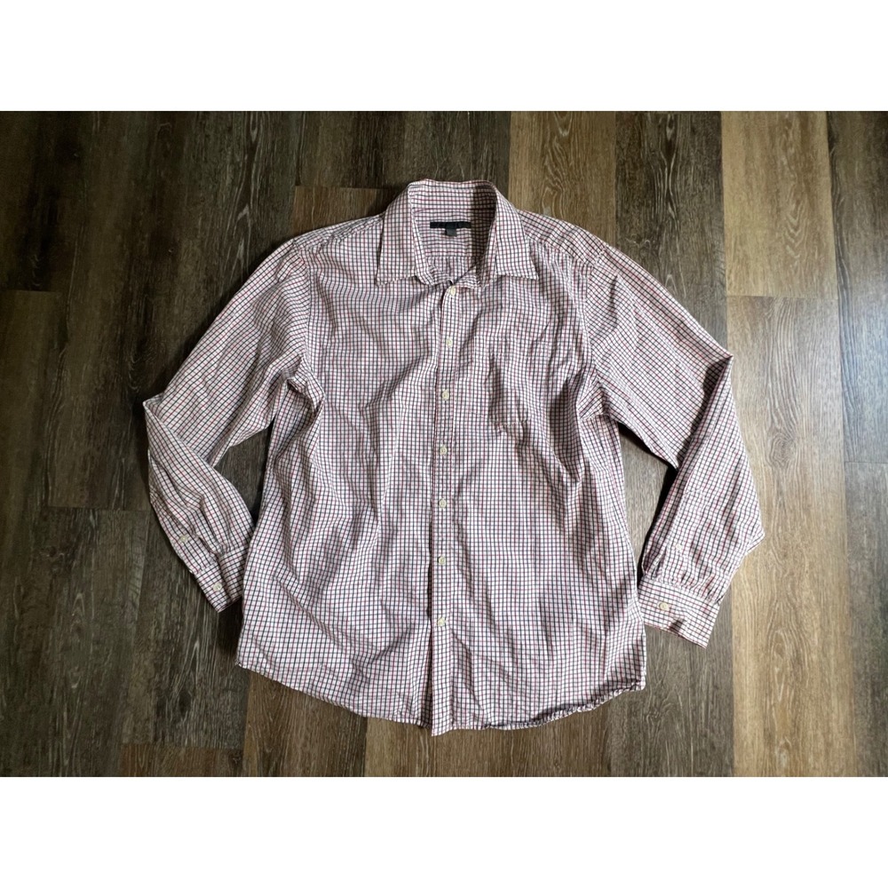 Old Navy Button Down Mens XL White Red Blue Excellent Long Sleeve Grid Shirt